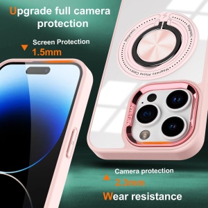 Husa de Protectie TPU, Flippy, pentru iPhone 16 Pro Max, Anticadere, cu Incarcare Wireless, Tehnologie Magsafe, Inel Magnetic Rotativ cu Functie de Suport, Transparent-Roz - Img 3