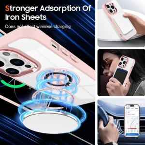 Husa de Protectie TPU, Flippy, pentru iPhone 16 Pro Max, Anticadere, cu Incarcare Wireless, Tehnologie Magsafe, Inel Magnetic Rotativ cu Functie de Suport, Transparent-Roz - Img 5