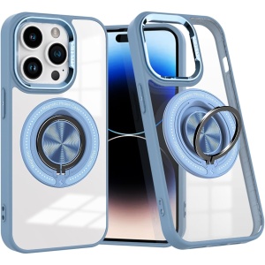 Husa de Protectie TPU, Flippy, pentru iPhone 16 Pro Max, Anticadere, cu Incarcare Wireless, Tehnologie Magsafe, Inel Magnetic Rotativ cu Functie de Suport, Transparent-Albastru Deschis - Img 1