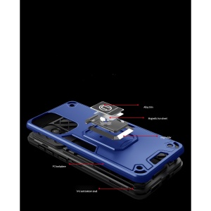 Husa Iron Warriors pentru iPhone 13, Flippy, Hybrid Ring Holder Kickstand, Albastru inchis - Img 2