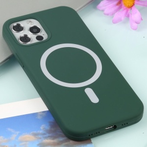 Husa MagSafe liquid large hole magnetic shell pentru Apple iPhone 13 Pro, Full Cover, Liquid Silicone, Magnetica, Incarcare Wireless, Flippy, Verde - Img 2