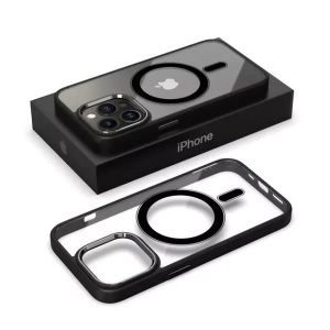 Husa MagSafe pentru Apple iPhone 13, Full Cover, Frosted Acrylic Color Big Hole, Magnetica, Incarcare Wireless, Flippy, Negru - Img 6