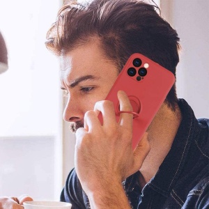 Husa protectie Flippy compatibila cu Apple iPhone 12 Pro Liquid Silicone Ring cu suport rotativ Rosu - Img 3