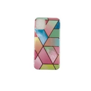 Husa protectie Flippy compatibila cu Apple iPhone 12 Soft IMD TPU Marble Geometric Roz - Img 1