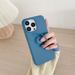 Husa protectie Flippy compatibila cu Apple iPhone 13 Liquid Silicone Ring cu suport rotativ Albastru - Img 4