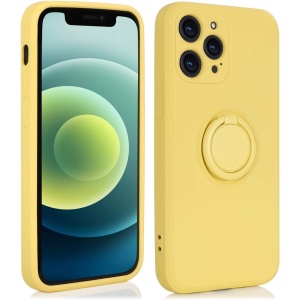 Husa protectie Flippy compatibila cu Apple iPhone 13 Pro Liquid Silicone Ring cu suport rotativ Galben - Img 1
