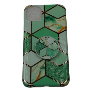 Husa protectie pentru Apple iPhone 11 Soft IMD TPU Marble Geometric Verde Suport inclus - Img 1