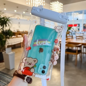 Husa subacvatica Fruity Waterproof Flippy, Snowproof, Universala, Impermeabila, cu Snur, pentru telefon sau documente, Cherry Bear, Alb - Img 2