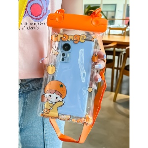 Husa subacvatica Waterproof Flippy, Snowproof, Universala, Impermeabila, pentru telefon sau documente, cu snur, Orange Girl, Portocaliu - Img 4