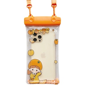 Husa subacvatica Waterproof Flippy, Snowproof, Universala, Impermeabila, pentru telefon sau documente, cu snur, Orange Girl, Portocaliu - Img 1