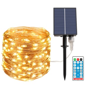 Instalatie Craciun, 100 LED-uri, 12 metri, pentru exterior cu incarcare solara, alb cald, Flippy
