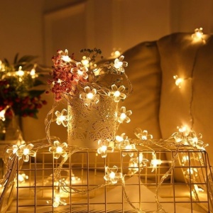 Instalatie Craciun, 5 metri, 20 Becuri LED tip Flori de cires, pentru exterior cu incarcare solara, Alb cald, Flippy - Img 11