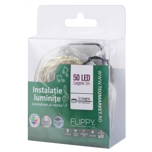 Instalatie Craciun, 5 metri, 50 LED-uri, multicolor RGB, sincronizare muzica, telecomanda 12 de functii, USB, fir cupru, liniar, interior/exterior, Flippy - Img 3