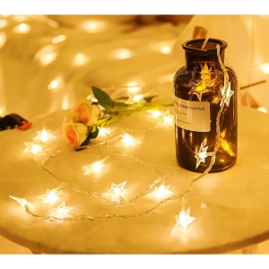 Instalatie Craciun cu baterii, 1.5 metri, 10 LED-uri tip Stea, fir Transparent, Alb Cald, Flippy - Img 5