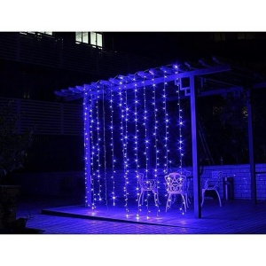 Instalatie Craciun, Tip Perdea, IP44, 2 m x 2 m, 240 LED-uri, Albastru, cu flash, Transformator, Interconectabila, Prelungitor 3 m inclus, Fir transparent, Interior/ Exterior, Flippy - Img 8