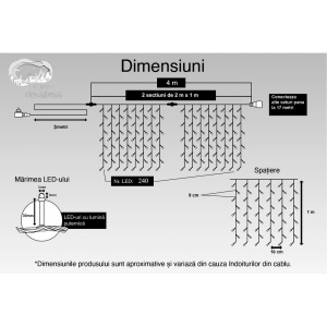 Instalatie Craciun, Tip Perdea, IP44, 4 m x 1 m, 240 LED-uri, Alb cald, 8 jocuri de lumini, Transformator, Interconectabila, Prelungitor 3 m inclus, Fir transparent, Interior/ Exterior, Flippy - Img 11