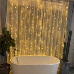 Instalatie Craciun, Tip Perdea, IP44, 8 m x 1 m, 480 LED-uri, Alb cald, cu flash, Transformator cu telecomanda, Interconectabila, Prelungitor 3 m inclus, Fir transparent, Interior/ Exterior, Flippy - Img 3
