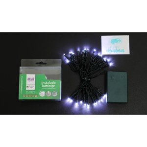 Instalatie de Craciun cu Baterii Tip Liniar, 2 jocuri de lumini, Fir Verde 3 m 30 LED -uri, Alb Rece - Img 6