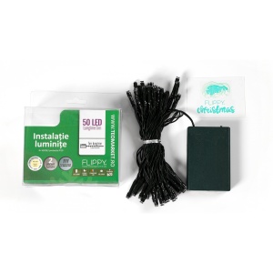 Instalatie de Craciun cu Baterii Tip Liniar, 2 jocuri de lumini, Fir Verde 5 m 50 LED -uri, Alb Cald - Img 4