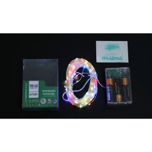Instalatie de Craciun, Liniara, 20 m, Baterii, 200 LED-uri, Multicolor, 2 Jocuri de Lumini, Fir Cupru, Interior/Exterior, Flippy - Img 9