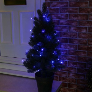 Instalatie de Craciun liniara Yoto, 10 m, din care 1 m cablu priza 220V, 100 LED, 8 jocuri de lumini, controler, fir negru, albastru - Img 1