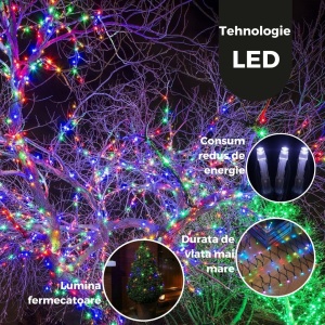 Instalatie de Craciun Liniara Yoto, 50 m, 1 m Prelungitor 220V, 498 LED, 8 Jocuri de Lumini, Controler, Fir Negru, Utilizare Interior/Exterior, Protectie anti-inghet, Fir Cupru, Multicolor - Img 3