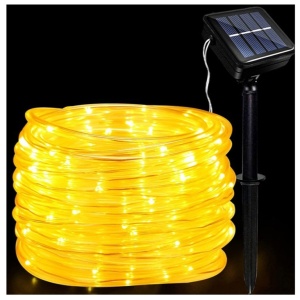 Instalatie luminoasa de Craciun cu LED, 100 LED-uri tip Tub, 12 metri lungime, 8 programe, 2 metri prelungitor, incarcare solara, alb cald, Flippy - Img 3
