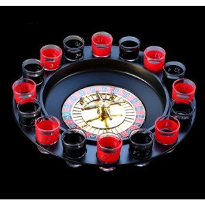 Joc de Baut Ruleta Flippy, cu 16 Pahare de Shot din Sticla , 30 x 30 x 5.5 cm, model 2, Rosu/Negru - Img 2