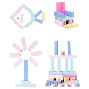 Joc de Societate, Flippy, pentru Copii, din Lemn, Interactiv, Distractiv, Jenga Stack High Blocks, cu Zar, 51 de Piese Animate, 24.5x18x5 cm, Multicolor - Img 5