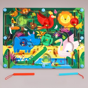 Joc Montessori de Sortare Culori, Flippy, Creion Magnetic, Tip Labirint Ilustrat, din Lemn, Model Animale Salbatice, 39x29x1.5 cm - Img 8