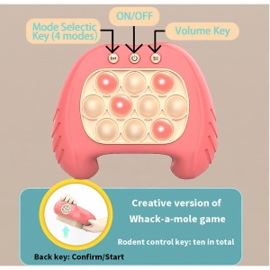 Joc Pop It, Flippy, consola, joc interactiv, antistres, cu baterii, Abs si silicon, Roz, 12 x 10 x 5.8 cm - Img 2