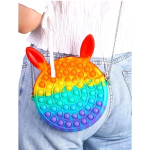 Jucarie antistres din silicon Flippy, Geanta Pop It, Iepuras, 16 cm, Curcubeu - Img 3