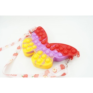 Jucarie antistres din silicon, Flippy, Pop It Now and Flip It, Geanta de umar, Fluture, Galben/Mov - Img 3