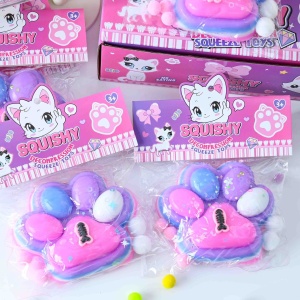 Jucarie Antistres Squishy, Flippy, cu Revenire Lenta, Model Labuta de Pisica, cu Pestisor, 220g, 12.5 x 10.5 cm Squeeze Pinch Family, Ambalaj Transparent, Roz-Multicolor - Img 8