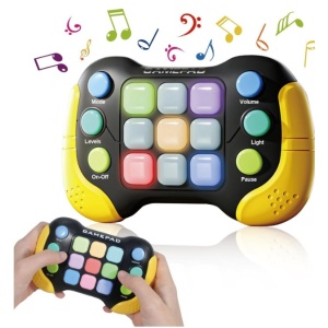 Jucarie Interactiva Flippy, Tip Consola Pop It, 6 butoane functionale, 5 Moduri de Joc, 600 Niveluri, + 3 ani, Galben/Negru - Img 7