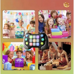 Jucarie Interactiva Flippy, Tip Consola Pop It, 6 butoane functionale, 5 Moduri de Joc, 600 Niveluri, +3 ani, Gri/Negru - Img 5