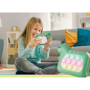 Jucarie Interactiva Pop It Whack A Mole, Flippy, Tip Consola, Anti-Stres, 4 Moduri de Joc, din ABS si Silicon, +3 Ani, Model Dinozaur, Verde - Img 2