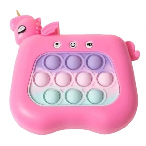 Jucarie Interactiva Tip Consola pentru Copii, Flippy, Diferite Moduri de Joc, 120 Nivele, Material ABS/silicon, Sunete si Lumini, 13.5 x 5.5 x 12.5 cm, Model Unicorn, Fucsia - Img 1