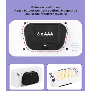 Jucarie interactiva tip consola pentru copii Flippy, speed push whack-a-mole, joc de viteza pop it, material ABS/silicon, cu nivele, sunete si lumini, 15.5 x 7.6 x 5.3 cm, model astronaut, alb - Img 6