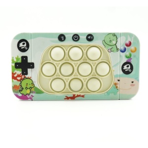 Jucarie interactiva tip consola pentru copii Flippy, speed push whack-a-mole, joc de viteza pop it, material ABS/silicon, cu nivele, sunete si lumini, 15.5 x 7.6 x 5.3 cm, model dinozaur, verde - Img 1