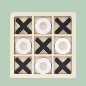 Jucarie Montessori Tic Tac Toe, Flippy, Educativa, Interactiva, din lemn, X si O, 9 Piese, 14.3x14.3 cm, Negru Alb - Img 9