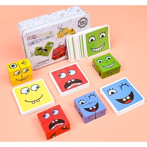 Jucarie Pentru Copii Montessori Flippy, Cub din Lemn, Asamblare Fete, 64 de Carti Distractive, pentru Baieti si Fete, Varsta +3 ani, Educativ, Cutie din Aluminiu, 13.5 x 4 x 9 cm, multicolor - Img 3