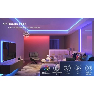 Kit Banda Led RGB SMD 5050 cu Transformator inclus Flippy - Lungime 5 M, 270 LED-uri, Telecomanda 44 taste, pentru TV, PC, Auto, IP65, Lumina Ambientala - Img 14