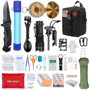 Kit supravietuire multifuncional Flippy, 40 de Instrumente Profesionale, Echipament de prim-ajutor, Drumetie, Camping