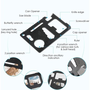 Kit supravietuire multifunctional 13 in 1 Flippy, Instrumente profesionale, agatatoare ghiozdan, pentru Camping, Drumetii, Aventuri in aer liber, borseta inclusa, model cutie, negru - Img 5