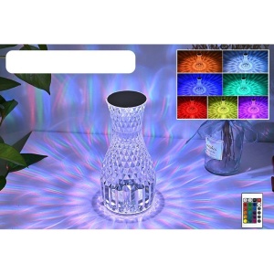 Lampa de birou pe LED RGB 16, Flippy, dimmer tactil, 3 nivele de intensitate, incarcare USB, 3W, Cristal Acrilic, 20x12 cm, cu telecomanda, forma vaza, transparent - Img 5