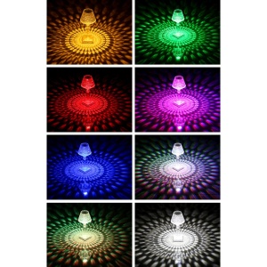 Lampa de birou pe LED RGB 16, Flippy, dimmer tactil, 3 nivele de intensitate, incarcare USB, 3W, Cristal Acrilic, cu telecomanda, forma pahar, transparent - Img 5