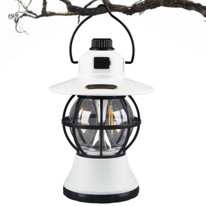 Lampă de camping retro portabilă, Felinar Vintage LED ABS, Acumulator inclus 1200 mAh, reincarcabila, 20 cm inaltime, 3 moduri de iluminare, intensitate reglabila,Lampa portabila pentru cort în aer liber, Alb - Img 2