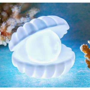Lampa de Veghe, Flippy, Model Scoica cu Perla, Lumina Calda, 10 x 8.5 cm, Led, Baterii Incluse 3 x LR44, Alb - Img 3