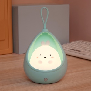 Lampa de veghe portabila cu 2 moduri de functionare Flippy, silicon non-toxic, reincarcabila USB, senzor miscare, albastru, iepuras - Img 1